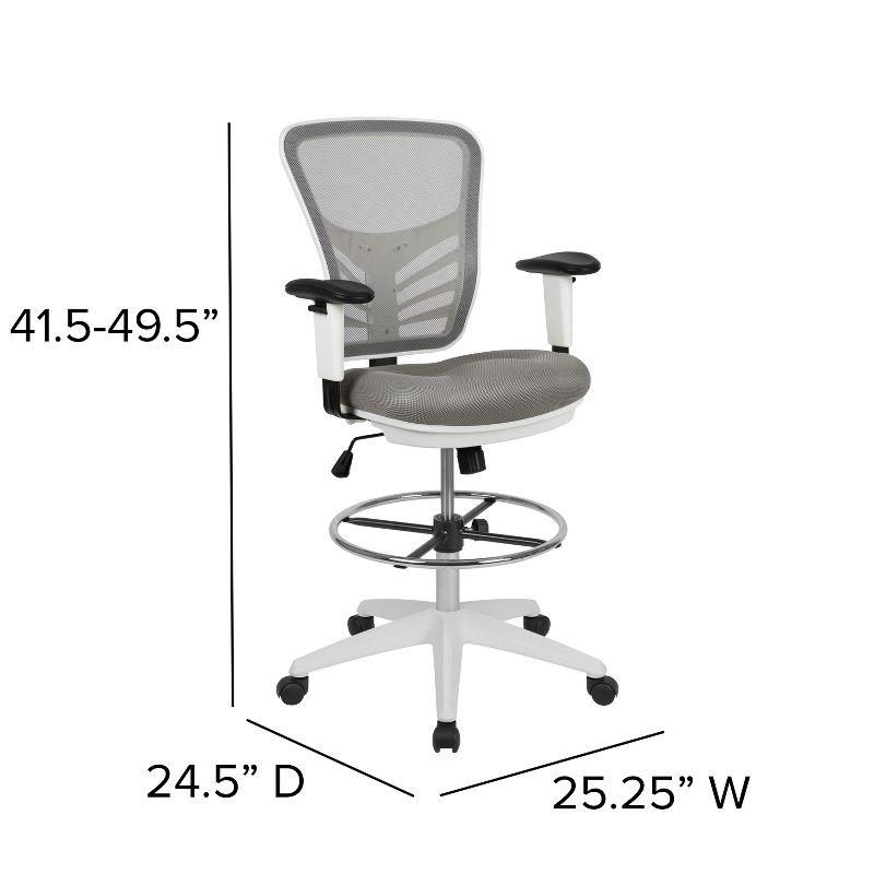 ErgoFlex Light Gray Mesh Drafting Chair with White Frame and Chrome Accents