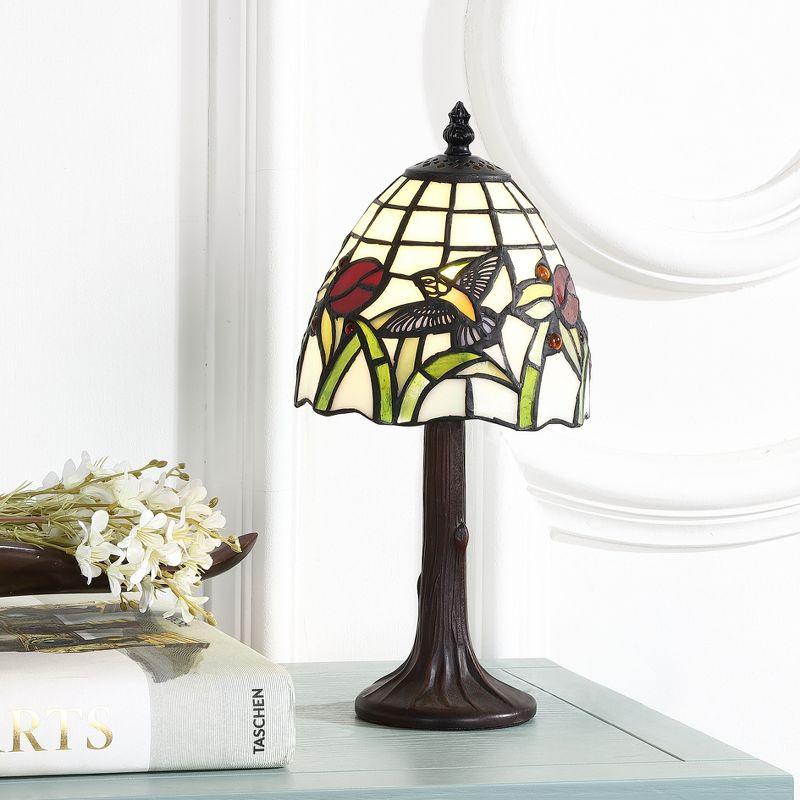 JONATHAN Y Hummingbird Tiffany-Style 12" LED Table Lamp, Bronze