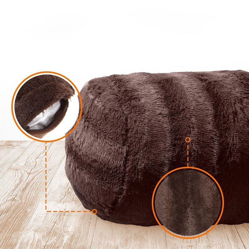 Brown Faux Fur Bolster Pillow Set for Lumbar Support