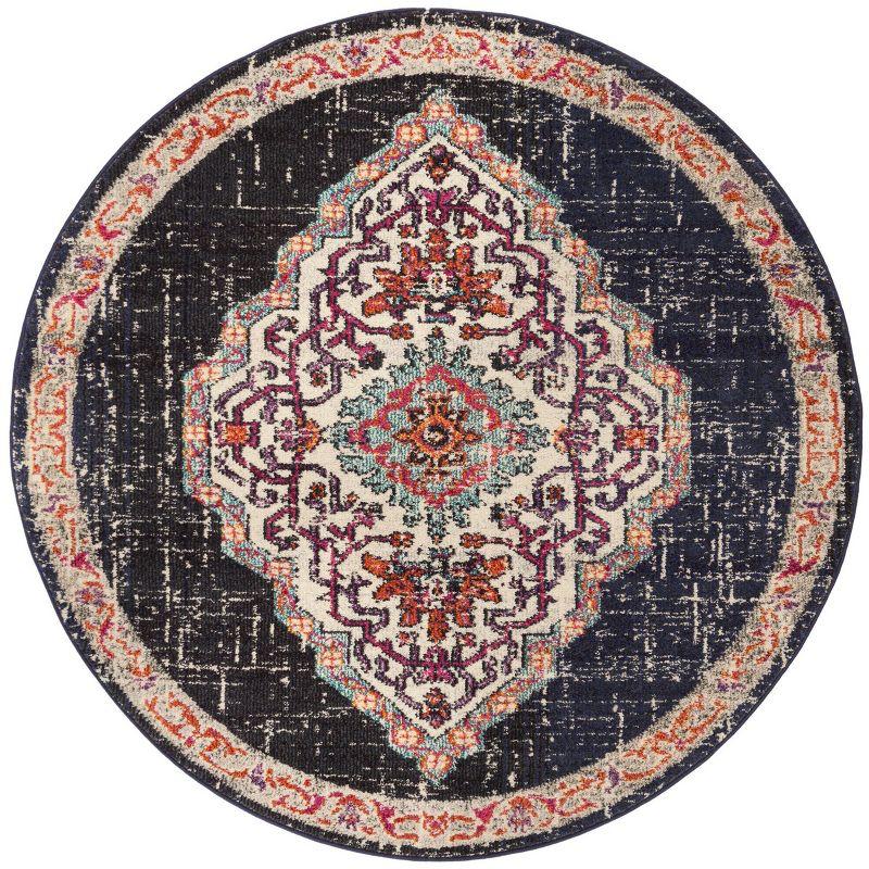 Monaco MNC254 Power Loomed Indoor Area Rug - Black/Blue - 5' Round - Safavieh.