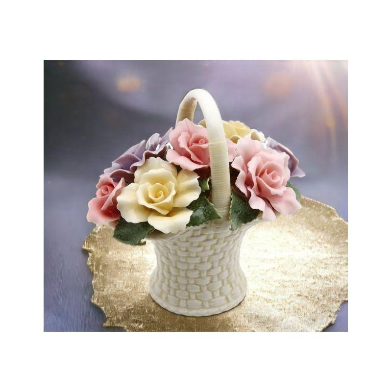 Kevins Gift Shoppe Ceramic Rose Flowers Basket Figurine