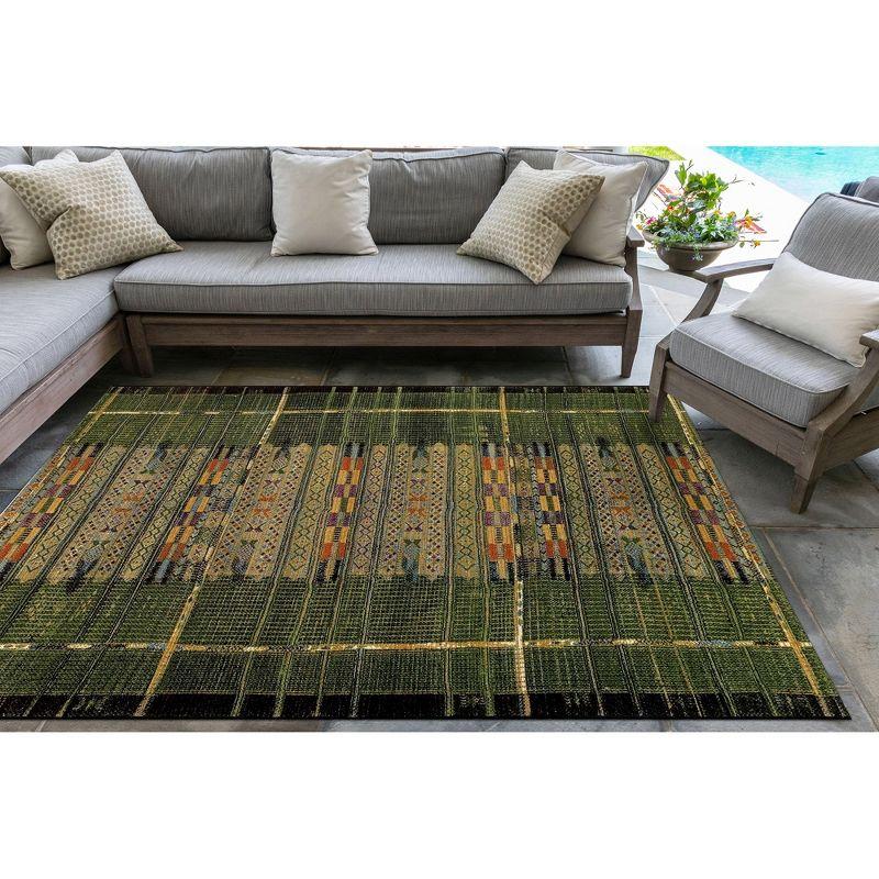 Tribal Stripe Green Flatwoven Synthetic 6' x 9' Indoor/Outdoor Rug