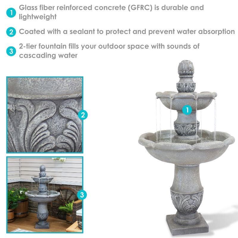 Sunnydaze 50"H Electric Fiberglass Reinforced Concrete 2-Tier French Garden Design Outdoor Water Fountain, Dusty Gray