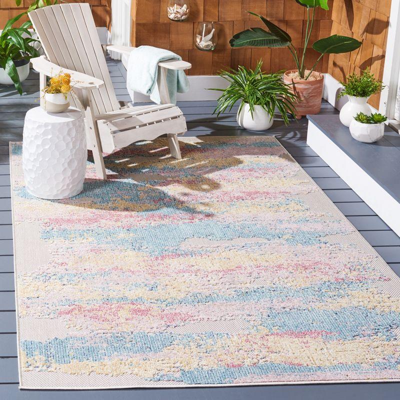 Cabana Blue and Pink Geometric Square Area Rug