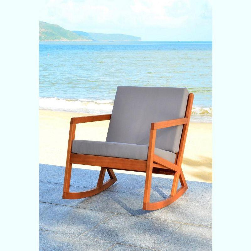 Eucalyptus Wood Black and Brown Rocking Chair with Cushions