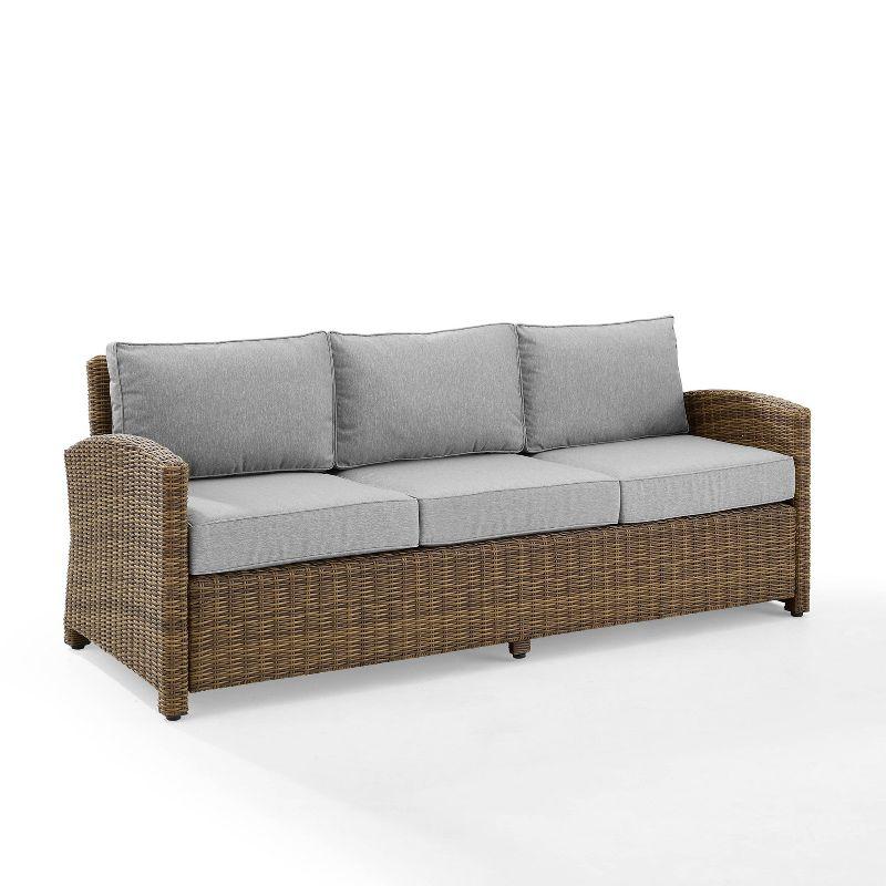 Coastal Gray Wicker Outdoor Sofa with Moisture-Resistant Cushions