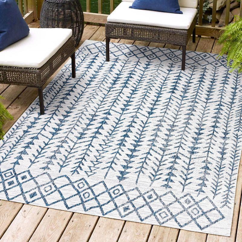 3'x5' Tokay Bohemian Styled Geometric Indoor/Outdoor Area Rug, Ivory/Blue - JONATHAN Y