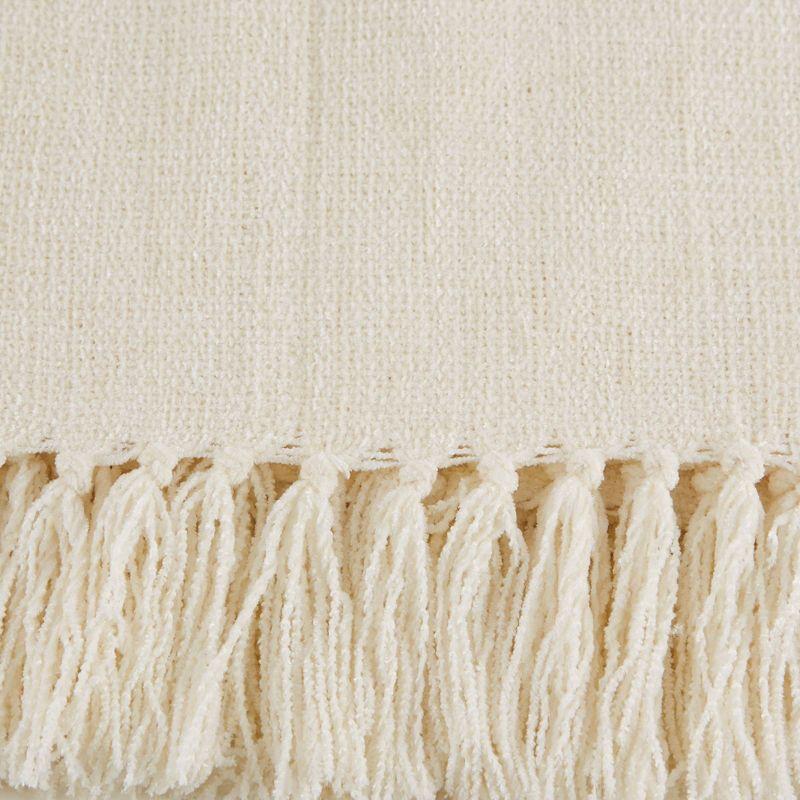 50"x60" Soft Chenille Throw Blanket Cream - Design Imports: Hypoallergenic, Woven Polyester, Machine Washable