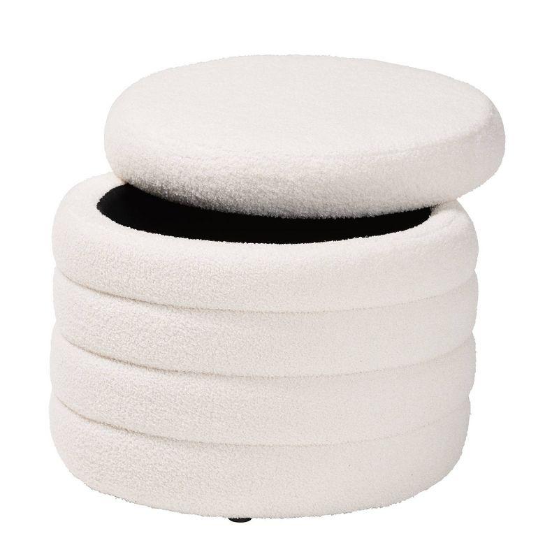 Tabitha Boucle Upholstered Storage Ottoman Ivory - Baxton Studio: Contemporary Round, No Assembly Required