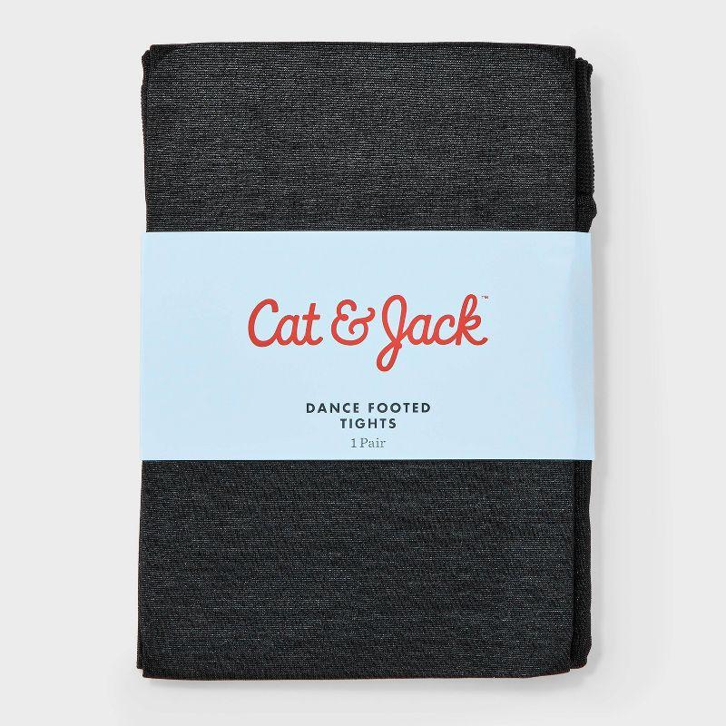 Girls' Footed High Waisted Cotton Tights - Cat & Jack™ Black 12-14: Knit, Opaque, Elastic Waistband