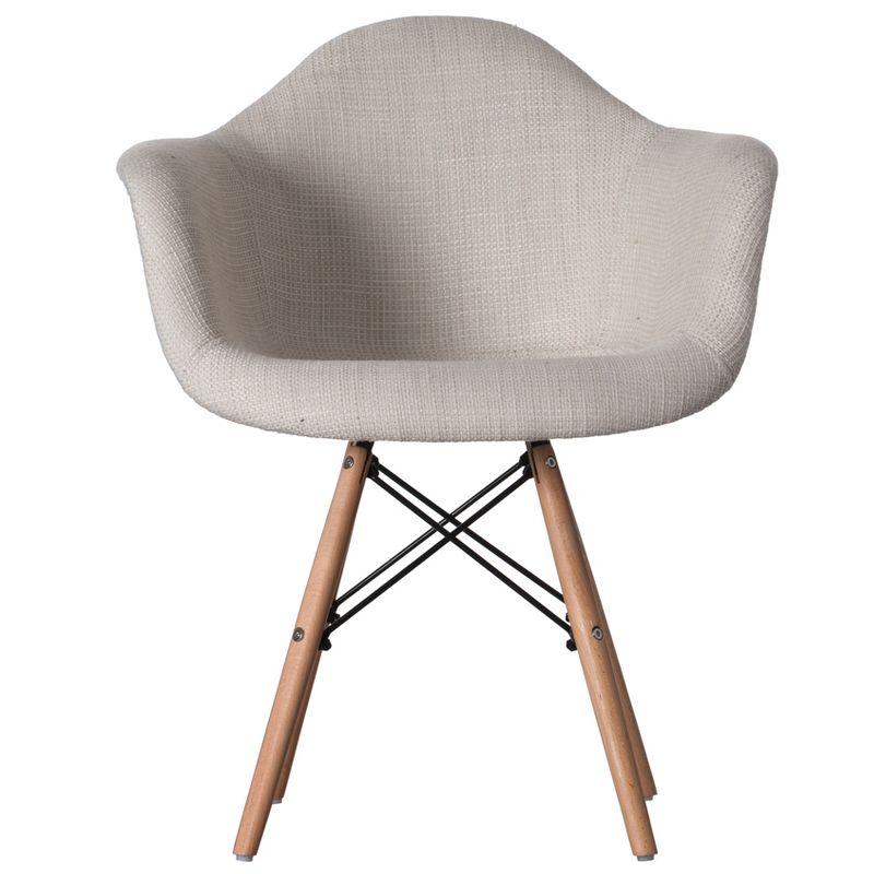 Fabulaxe Mid-Century Modern Style Fabric Lined Armchair with Beech Wooden Legs, White Set 2