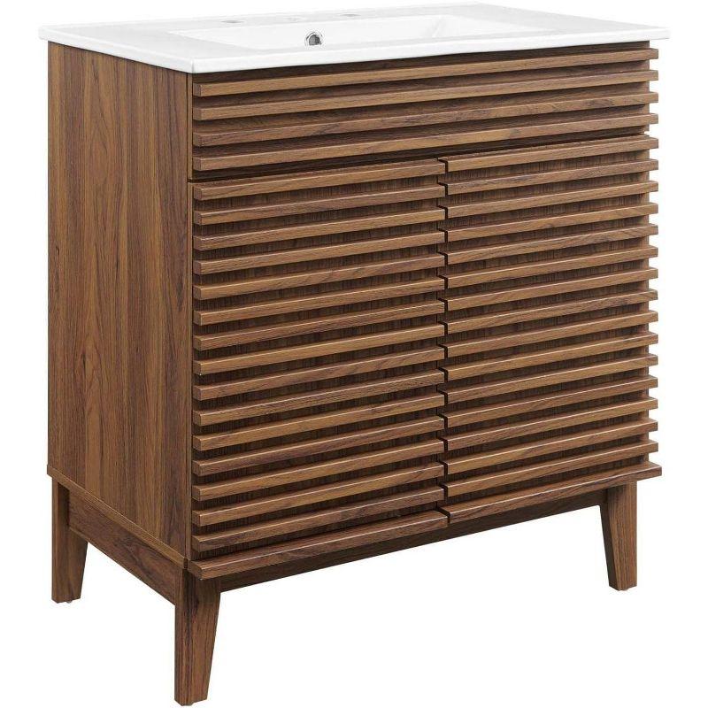 Modway Render Vanity with Sink-Floor, 30 Inch, Walnut White
