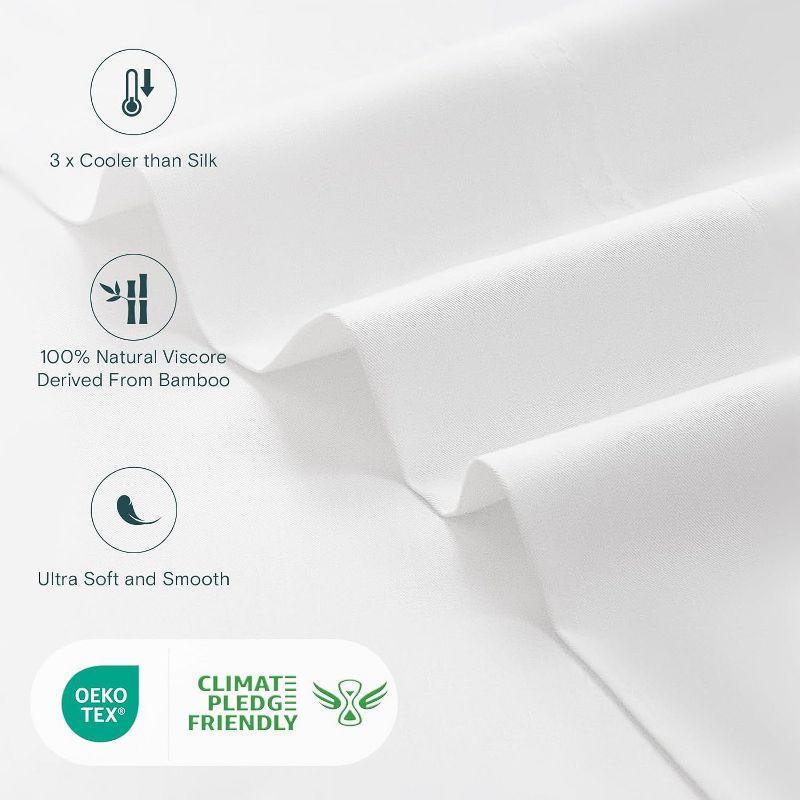 LuxClub 4 PC Twin Size White Sheet Set, 100% Organic Bamboo Viscose, Deep Pockets up to 16", Soft & Breathable Hotel Luxury Bedding Sheets