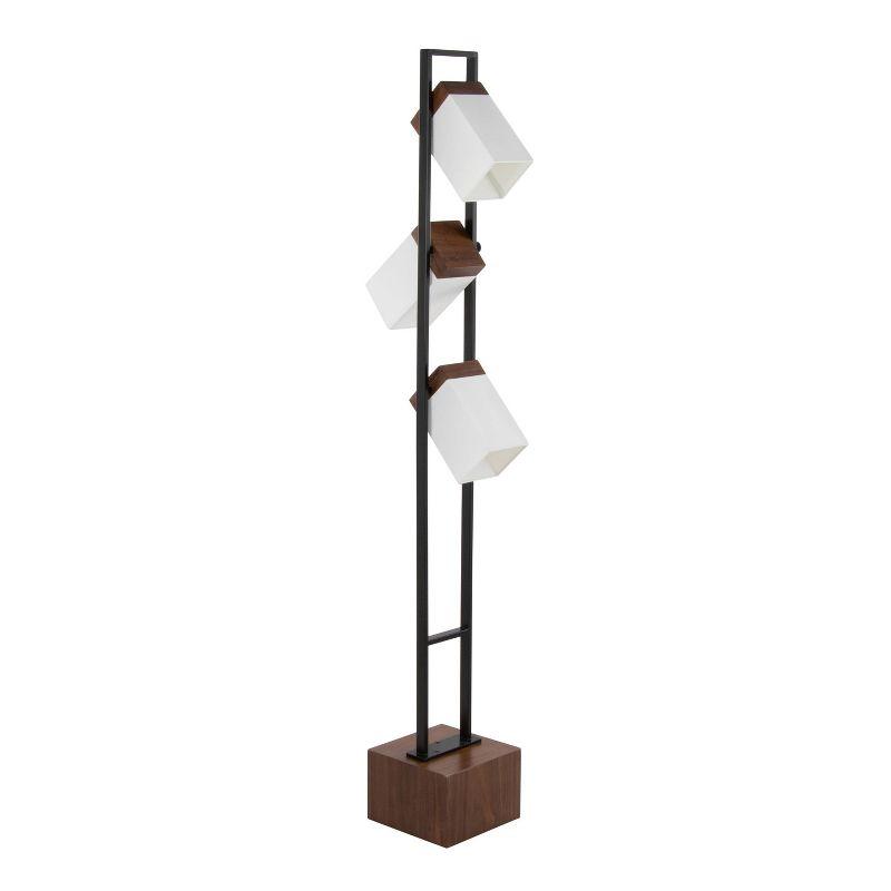 Adjustable Black Metal and Walnut Wood Floor Lamp with White Shade