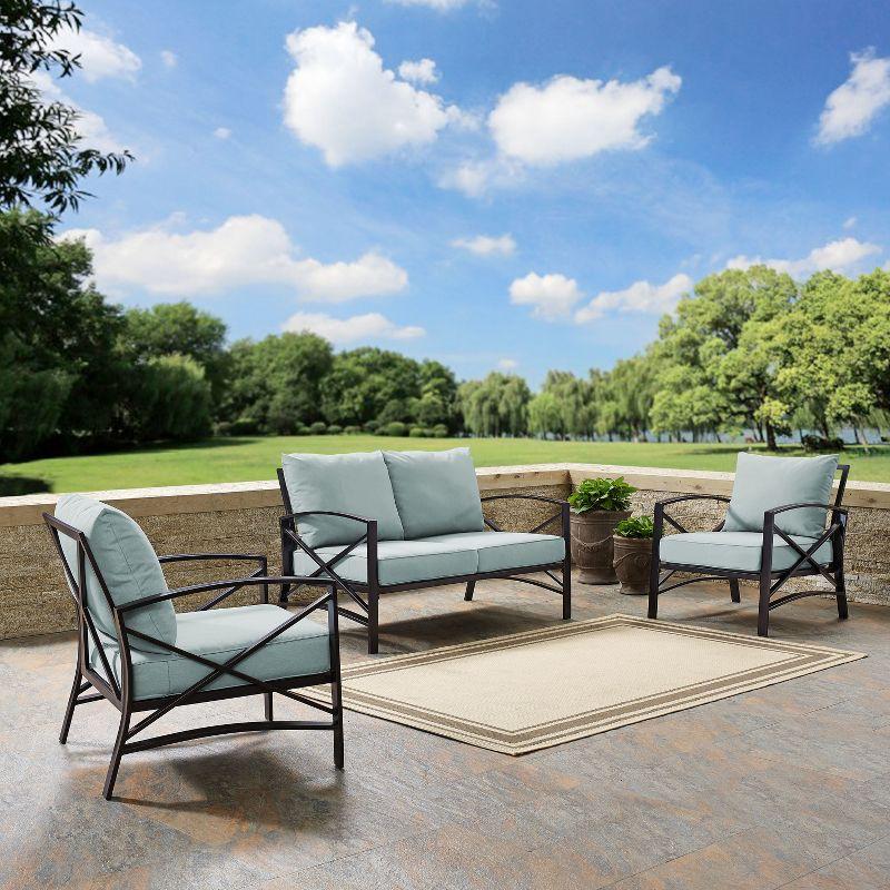 Kaplan 3-Piece Black Steel Outdoor Conversation Set with Cushions