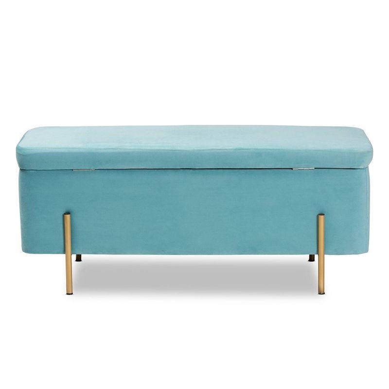Rockwell Velvet Metal Storage Bench Navy Blue/Gold - Baxton Studio: Upholstered Lift-Top for Bedroom