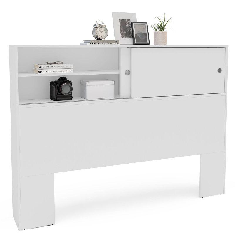 Polifurniture 2pc Queen Victoria Bedroom Set White: Modern Engineered Wood, Storage Headboard & Nightstand