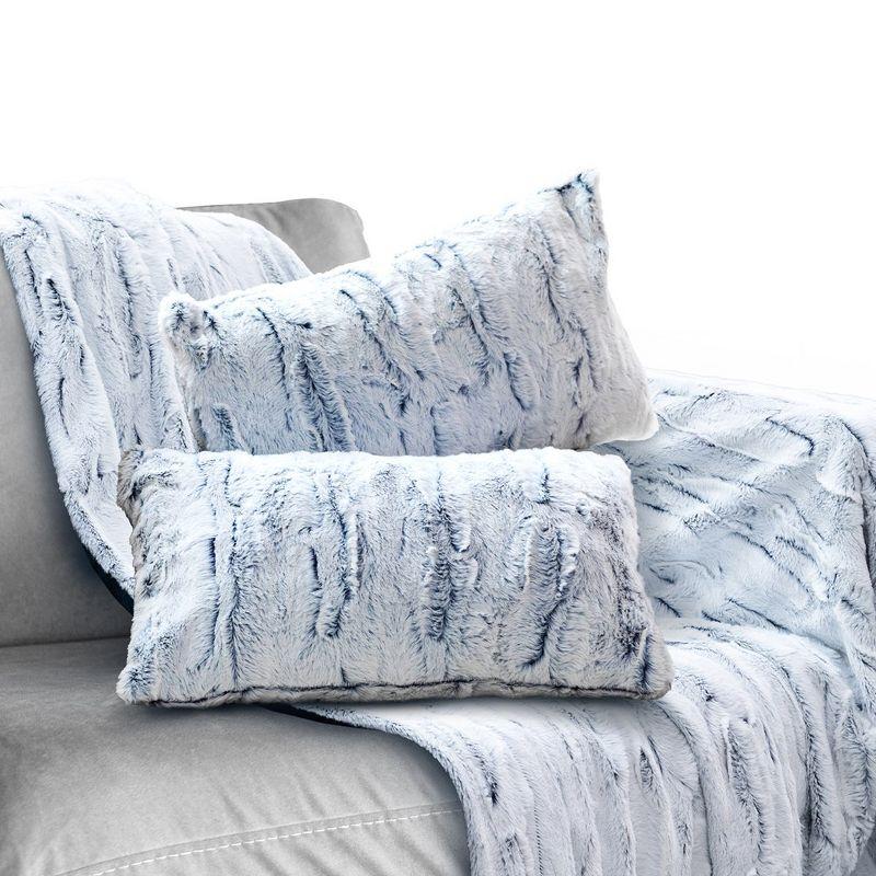 Blue Ombre Faux Fur Rectangular Throw Pillow Set