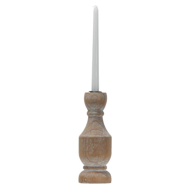 Natural Whitewashed Wood Taper Candle Holder