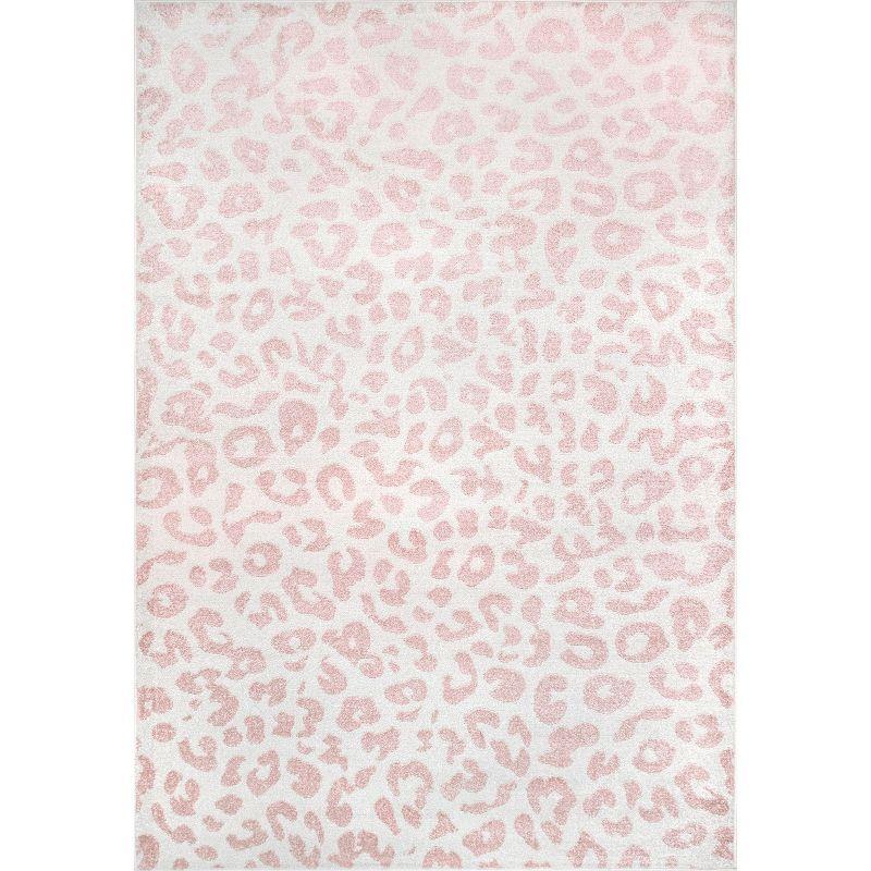 Reversible Baby Pink Leopard Print Easy-Care Area Rug, 9' x 12'