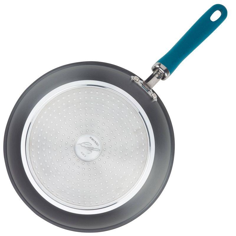 10.25" Gray Aluminum Nonstick Deep Fry Pan with Teal Handles