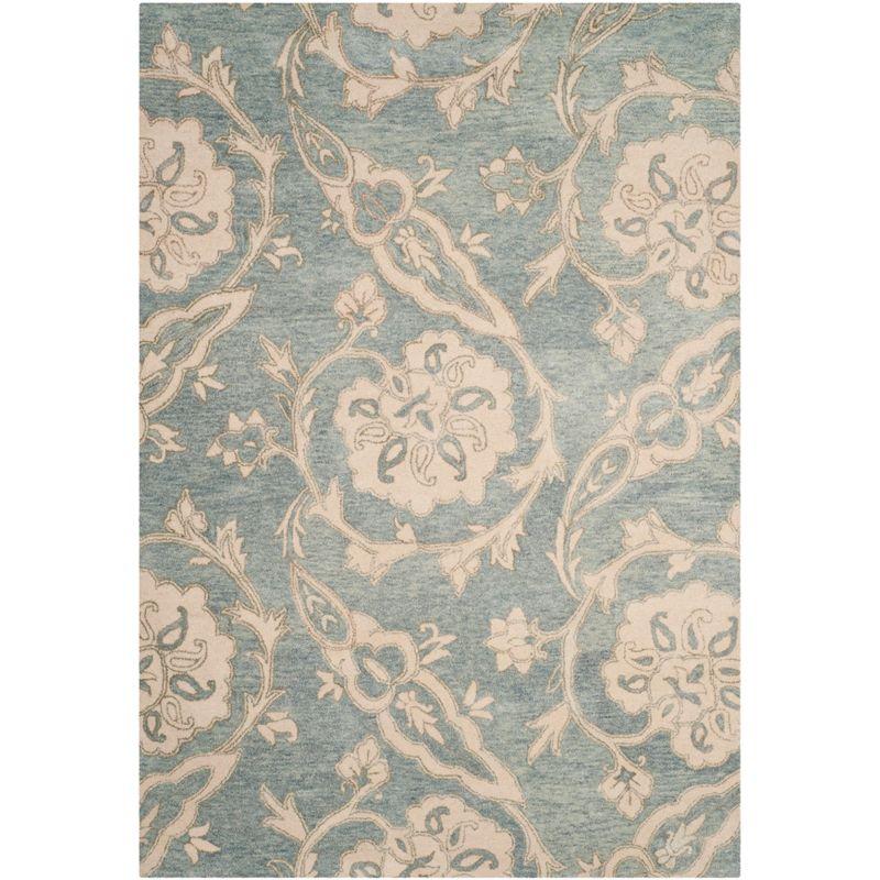 Light Blue Rectangular Hand-Tufted Wool Area Rug