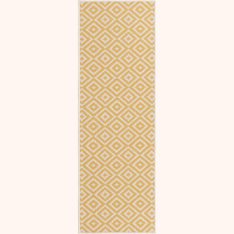 Yellow Ivory Geometric Flat Woven Outdoor Runner Rug