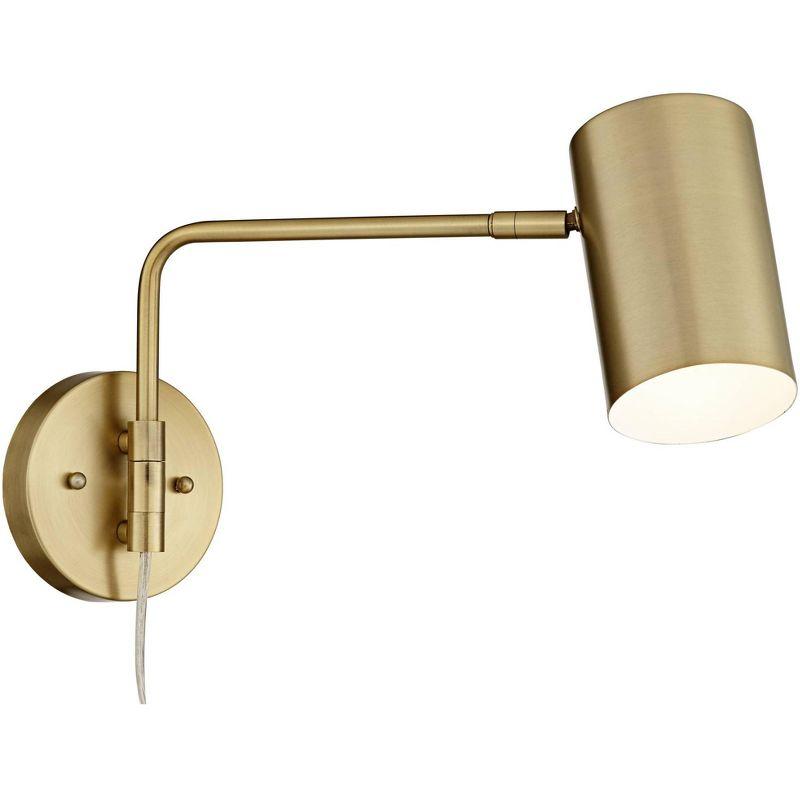 360 Lighting Carla Modern Swing Arm Wall Lamps Set of 2 Brushed Brass Plug-in Light Fixture Up Down Cylinder Shade for Bedroom Bedside Living Room