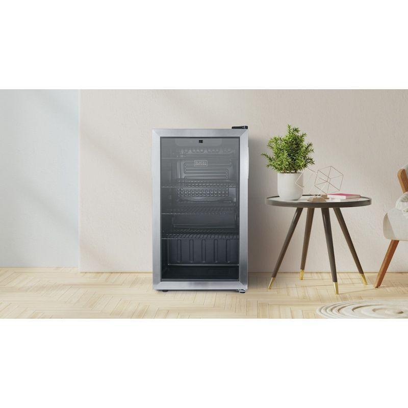 BLACK+DECKER 3.3 Cu. Ft. Beverage Cooler, Beverage Fridge with Double Pane Glass Door, Refrigerator for Drinks with 112-Can Capacity, LED Display