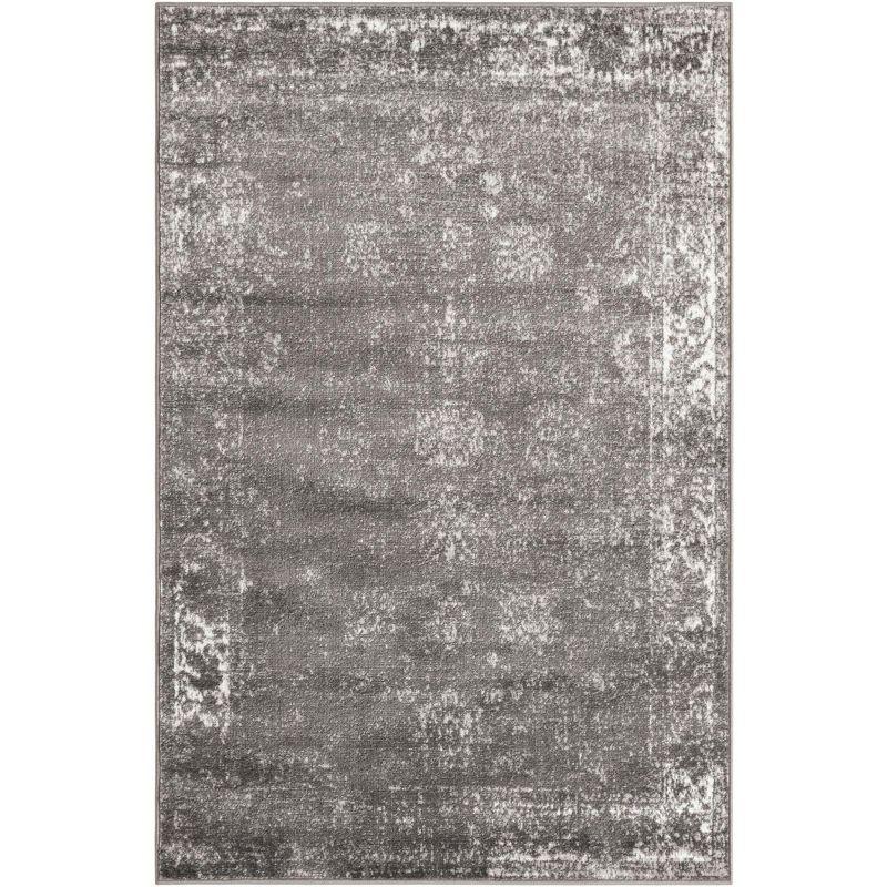 Dark Gray Floral Motif Synthetic Area Rug