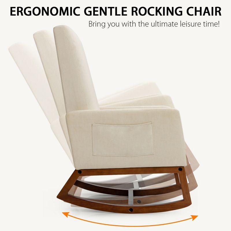 Costway Mid Century Retro Fabric Upholstered  Rocking Chair Modern Armchair Beige