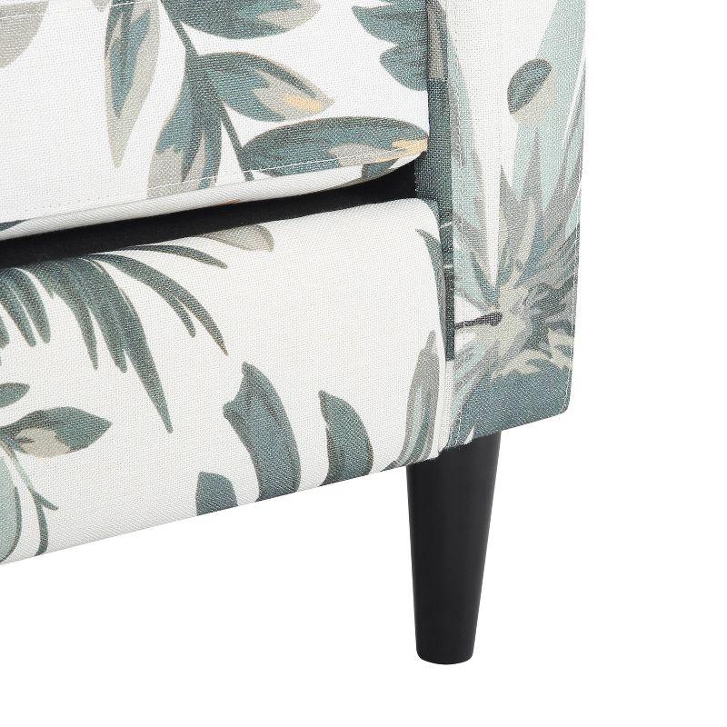 Cream and Green Floral Plush Wood Accent Chair