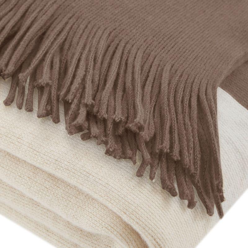 60"x50" Color Block Faux Cashmere Throw Blanket Taupe - Ink+Ivy: Luxury Glam Style, Fringe Detail, Hand Wash