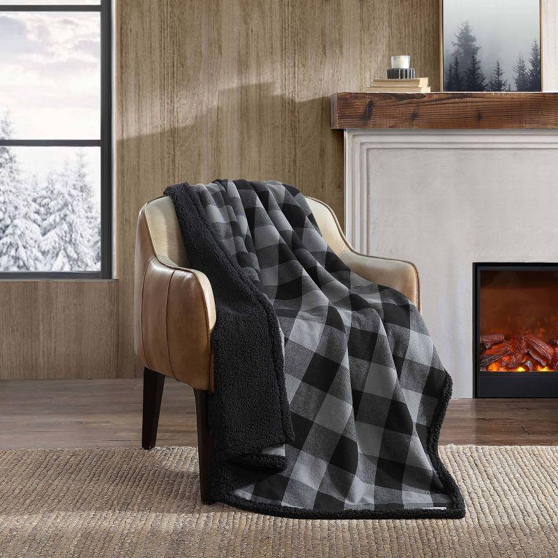 Eddie Bauer Cabin Plaid Flannel/Sherpa Throw Blanket