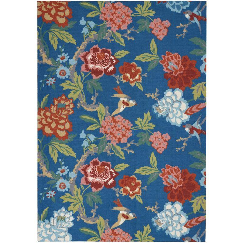 Blue Multicolor Floral Synthetic 4' x 6' Reversible Area Rug