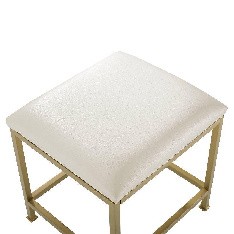 White and Gold Modern Vanity Stool with Plush Seat