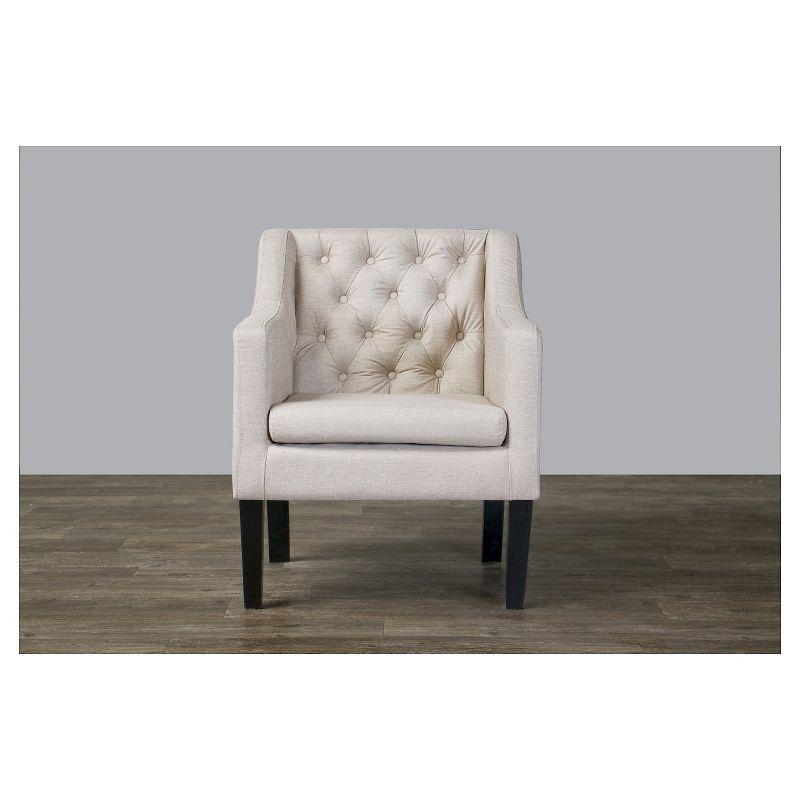 Beige Tufted Linen Accent Chair with Black Wood Legs