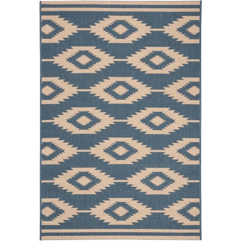 Beach House BHS171 POWER LOOMED Indoor/Outdoor Runner Rug - Cream/Blue - 2'2"x4' - Safavieh