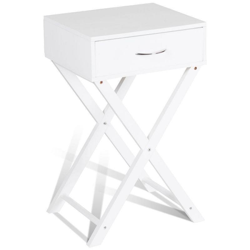 Costway 2 PCS Nightstand X-Shape Drawer Accent side End Table Modern Home Furniture White