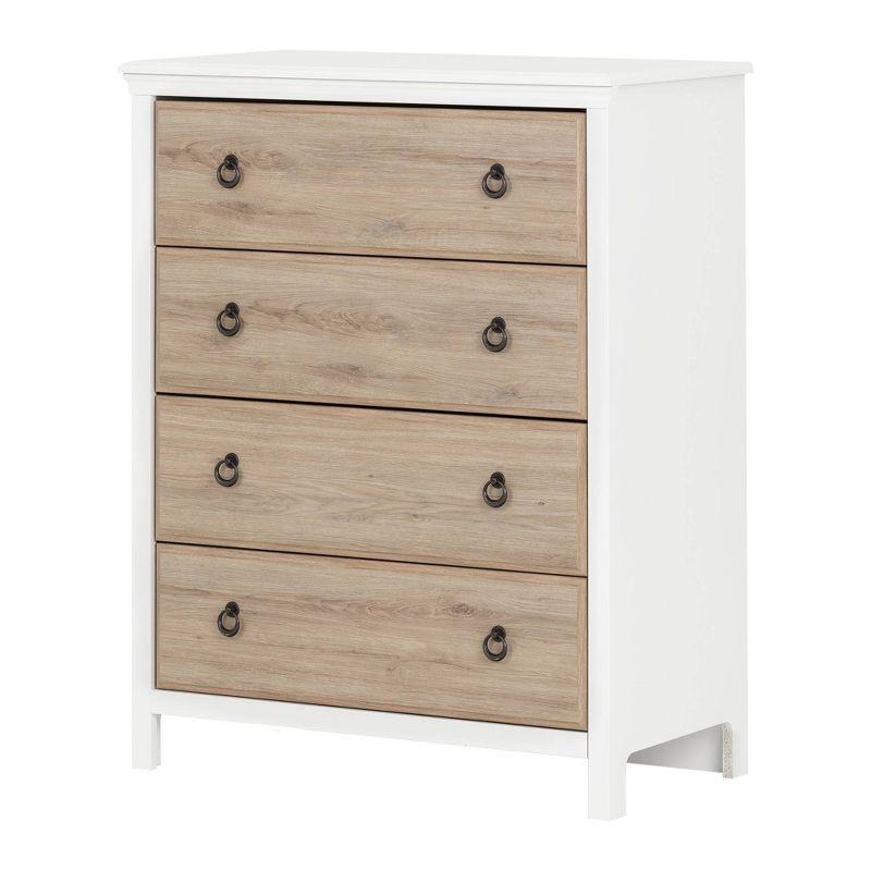 Pure White and Rustic Oak 4-Drawer Chest with Metal Handles