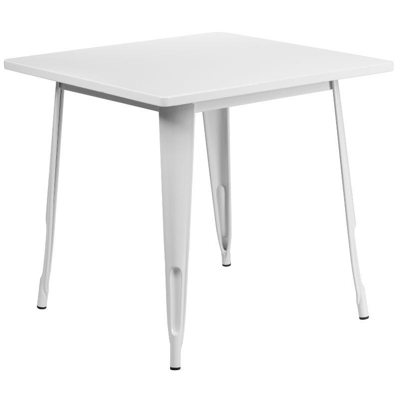 Chic White 31.5" Square Metal Indoor-Outdoor Dining Table