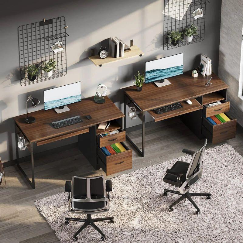 Bestier 48” Office Desk with Drawers, Computer Writing Desk with Keyboard Tray & 2 Hooks for Home Office, Gray