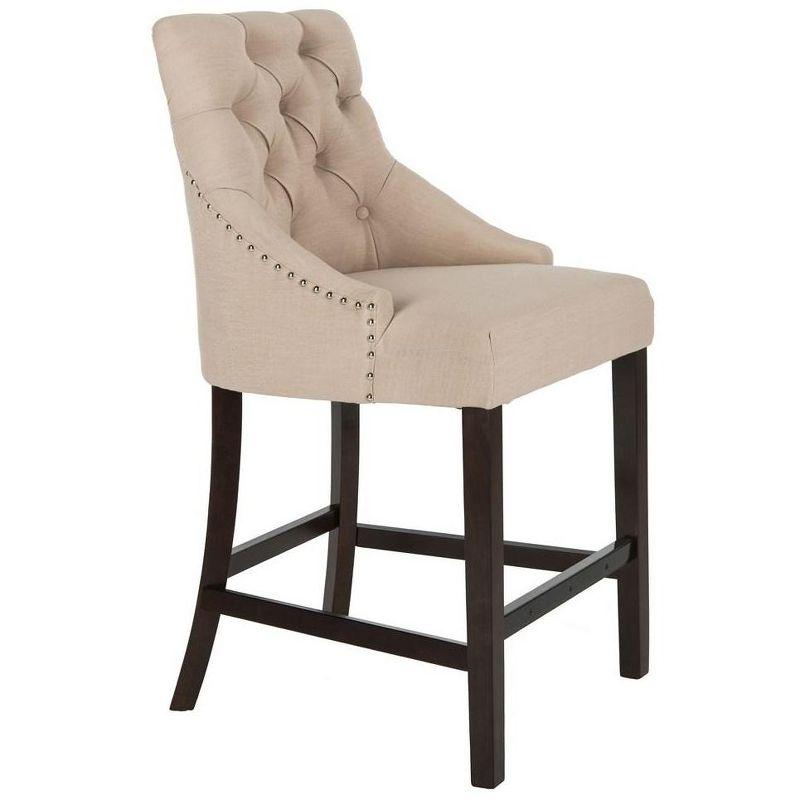 Eleni Tufted Wing Back Counter Stool (Set of 2) - BST6305 - Beige/Espresso - Safavieh