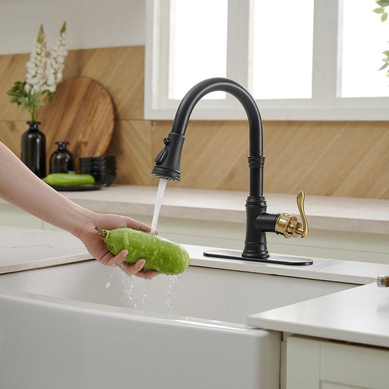 BWE Single-Handle Pull-Down Sprayer 3 Spray High Arc Kitchen Faucet With Deck Plate