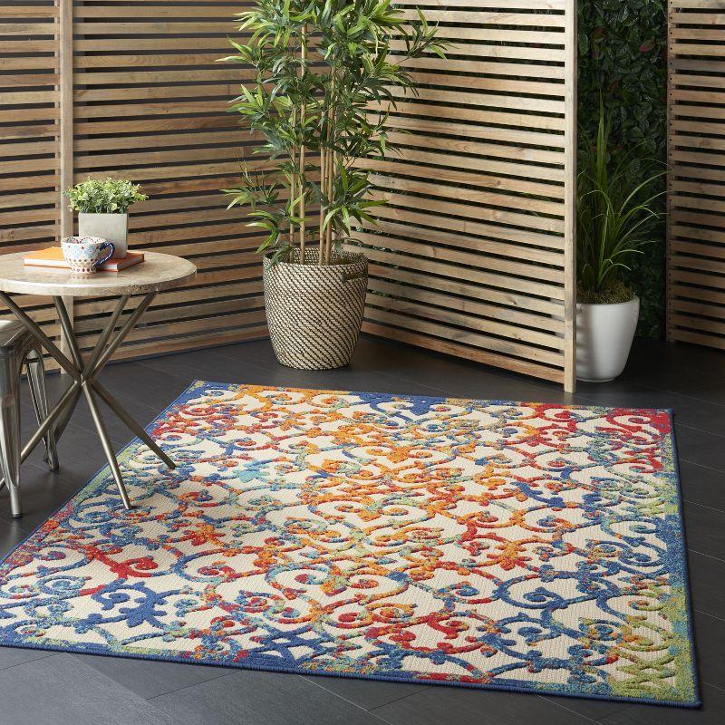 Nourison Aloha Contemporary Scroll Flatweave High-Low Indoor Outdoor Area Rug Multicolor 5'3" x 7'5"