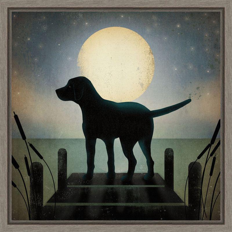 Moonrise Black Dog Framed Canvas Print 22.56" x 22.56"