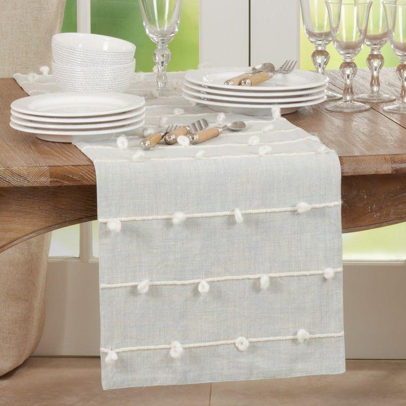 Light Blue Cotton Knotted Line Table Runner, 16" x 72"