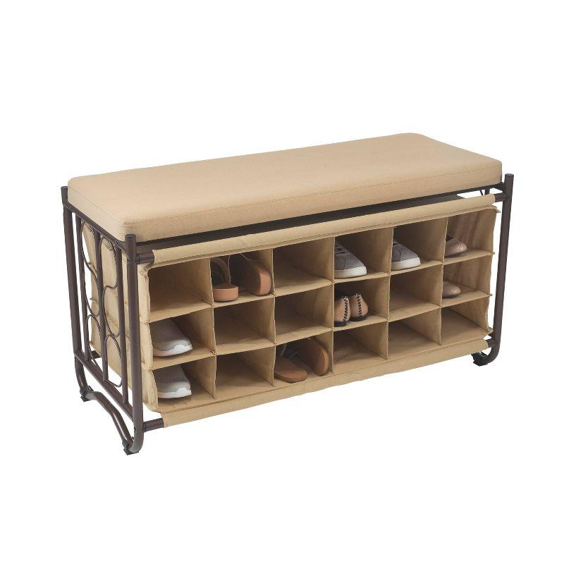 Organize It All Shoe Rack with Bench: Metal Frame, Holds 18 Pairs, Entryway Shoe Storage, Beige & Black, 39.75" Width