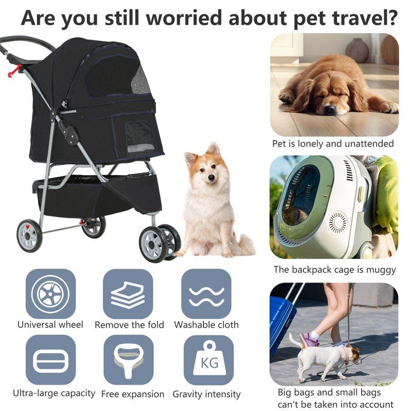 FDW 3 Wheels Pet Stroller Dog Cat Cage Jogger Stroller for Medium Small Dogs Cats Travel Folding Carrier Waterproof Puppy Stroller