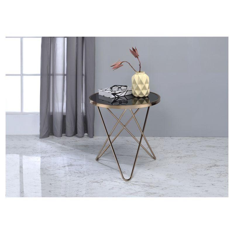 Round Black Glass and Champagne Metal End Table